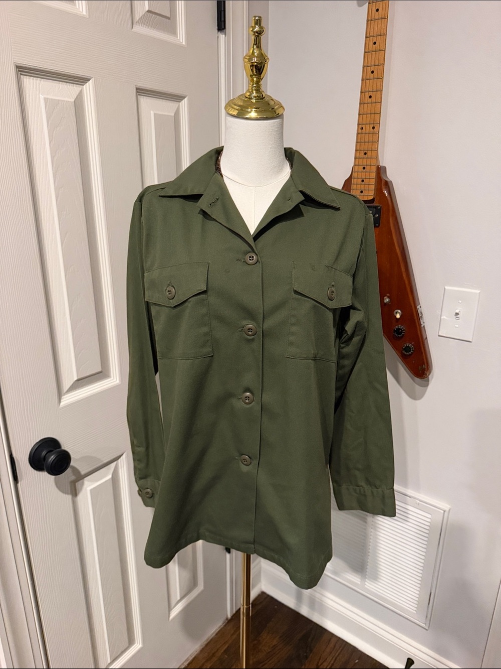 Vintage Army Olive Green Women's Utility Button-Up Jacket
